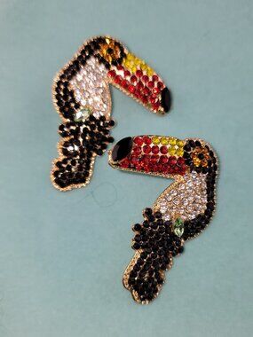 Rhinestone Toucan Bird Statement Earrings Colorful Crystal Tropical